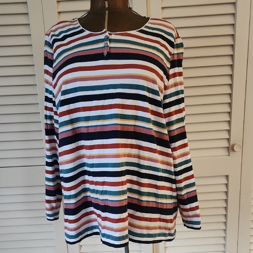 Vintage Multicolored 100% Cotton Striped Relaxed Long Sleeve T-Shirt
